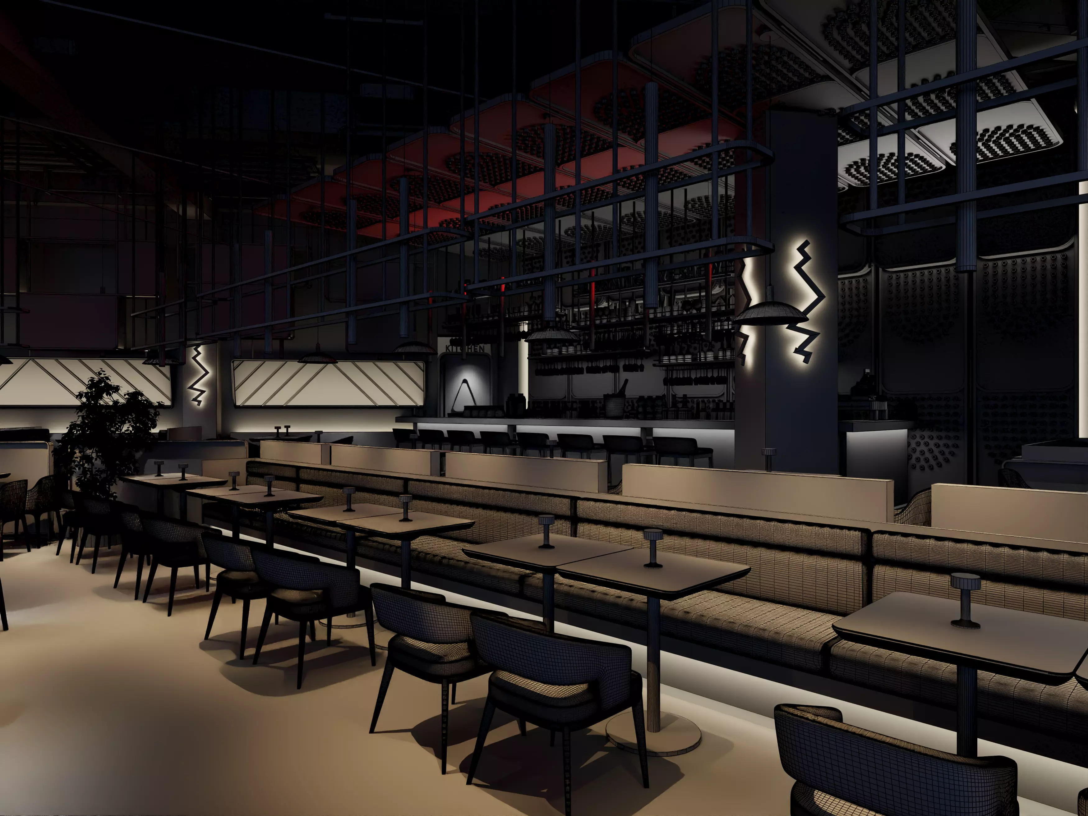 Luxury nightclub bar interior design 3D model_13