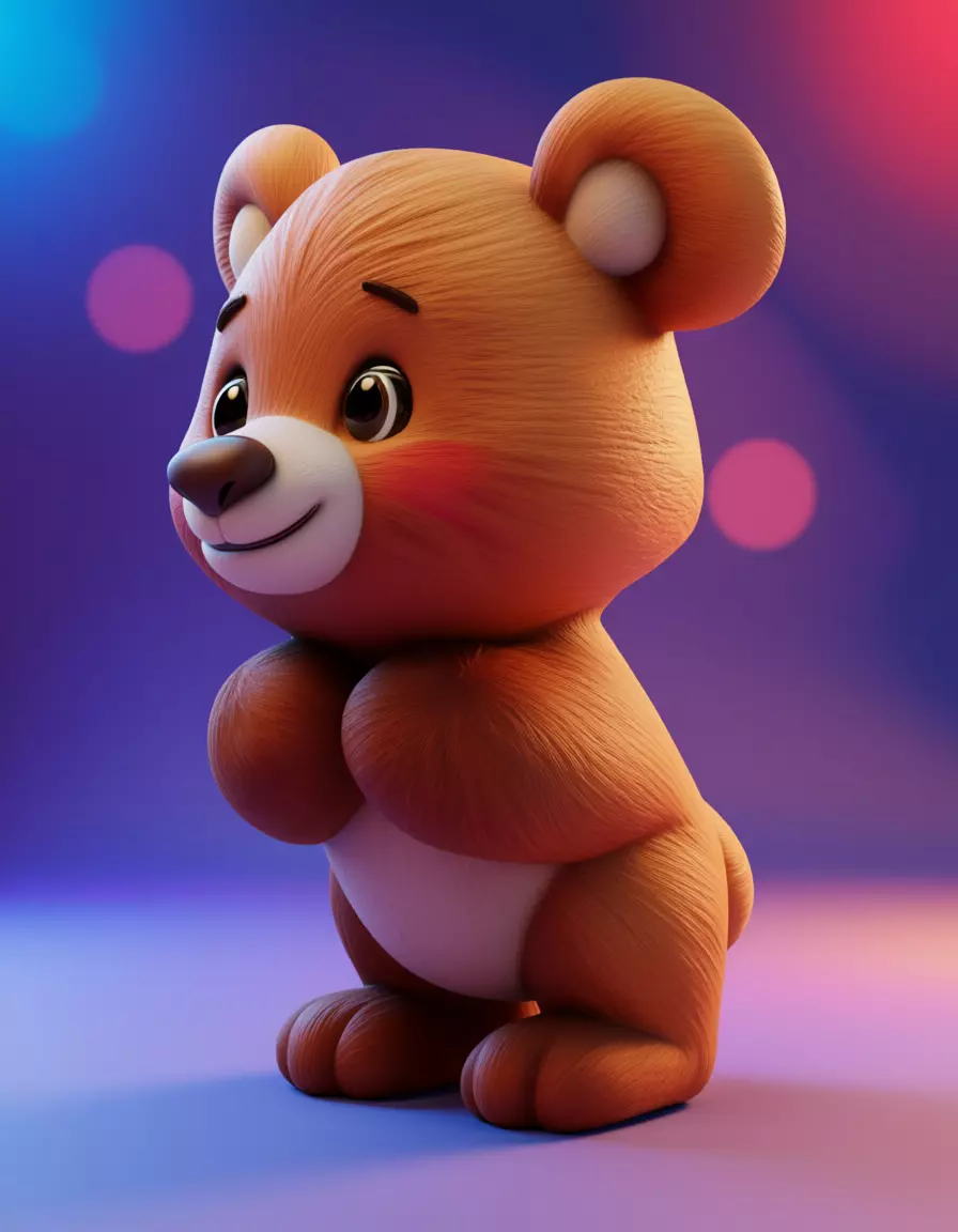 Cute Orange Bear 3D Fluffy Plush Toy Big Eyes Hugging Paws Low-poly 3D model_1