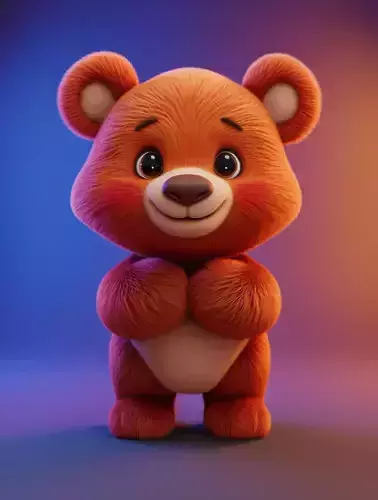 Cute Orange Bear 3D Fluffy Plush Toy Big Eyes Hugging Paws