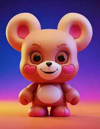 Cute Pink Bear 3D Cartoon Character Heart Cheeks Big Eyes
