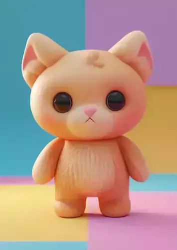 Cute Orange Cat 3D Model Fluffy Plush Toy Big Eyes Pouty Face