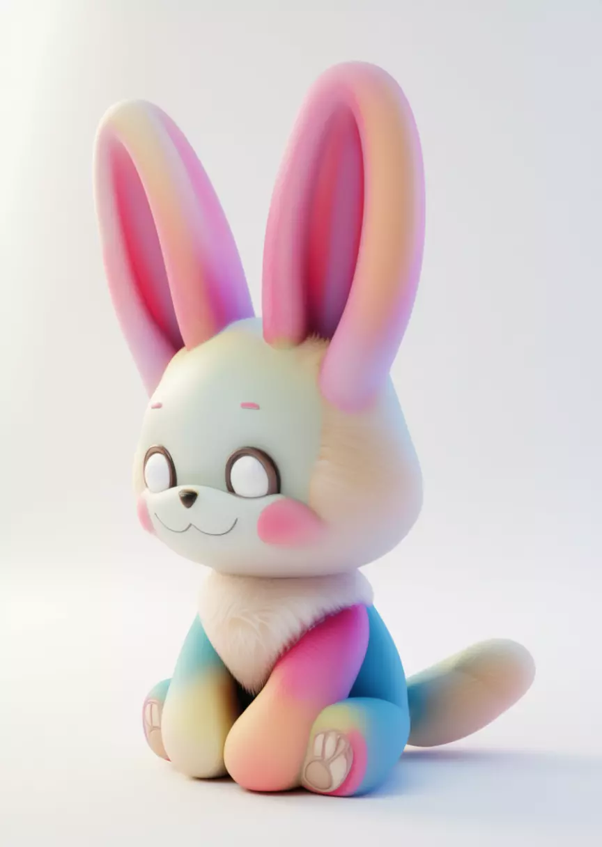 Cute Gradient Bunny 3D Iridescent Character Rainbow Low-poly 3D model_1