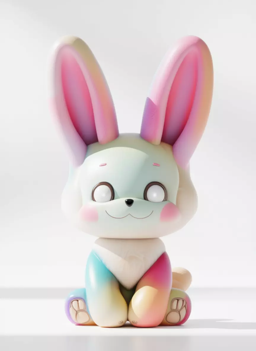 Cute Gradient Bunny 3D Iridescent Character Rainbow Low-poly 3D model_0