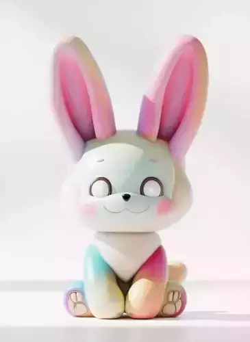 Cute Gradient Bunny 3D Iridescent Character Rainbow