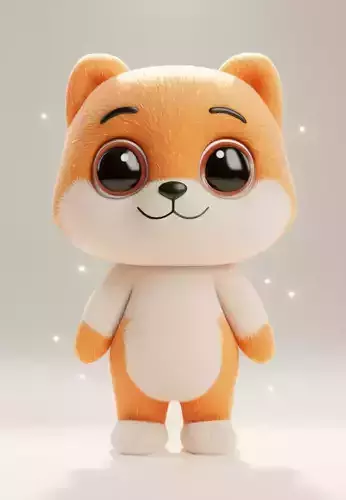 Adorable Cartoon Fox Fluffy 3D Character Expressive Eyes