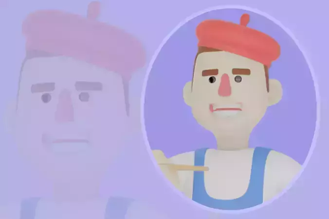 Stylized 3D Male Painter Character - Angry Artist with Canvas