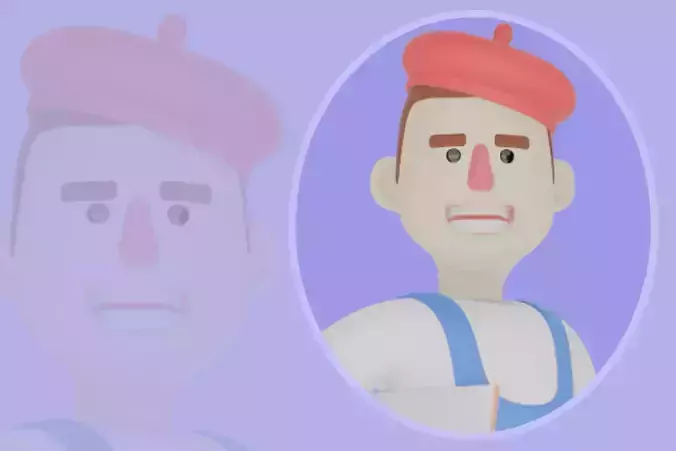 3D Male Artist Character - Stylized Painter with Blank Canvas