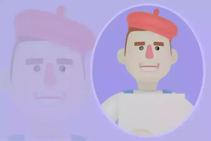 Stylized 3D Male Painter Character - Angry Artist Hugging Canvas