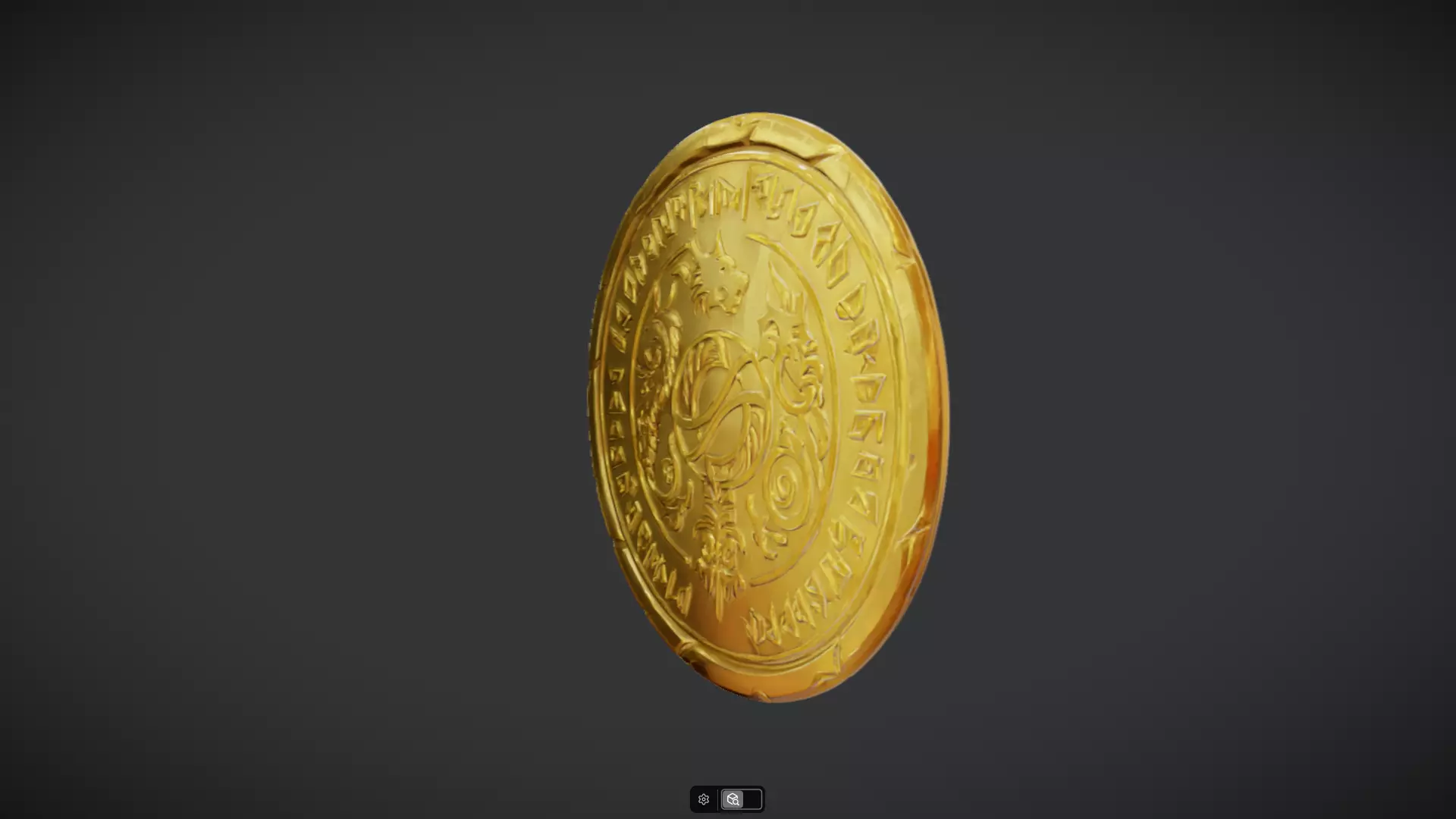 gold coin with mythic engravings 3D model_7