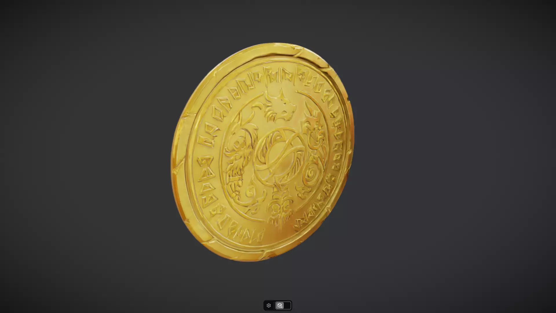 gold coin with mythic engravings 3D model_0