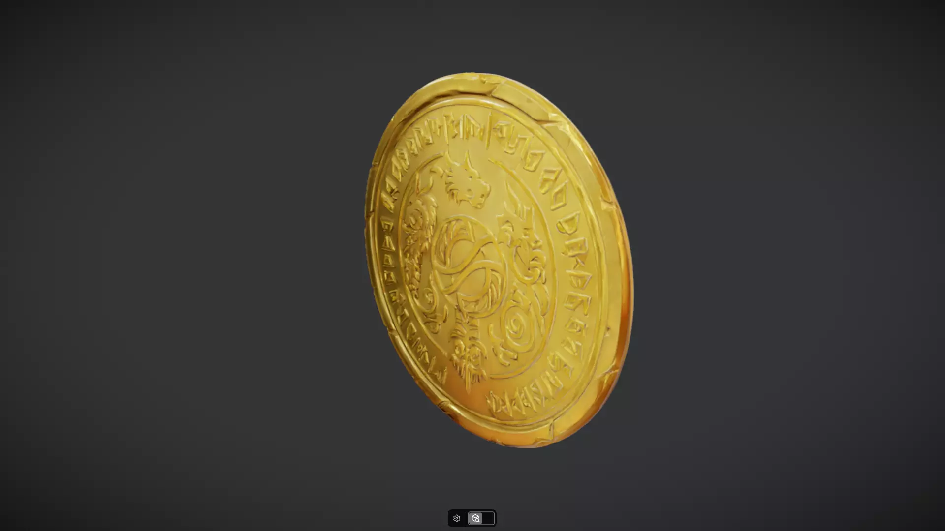 gold coin with mythic engravings 3D model_2