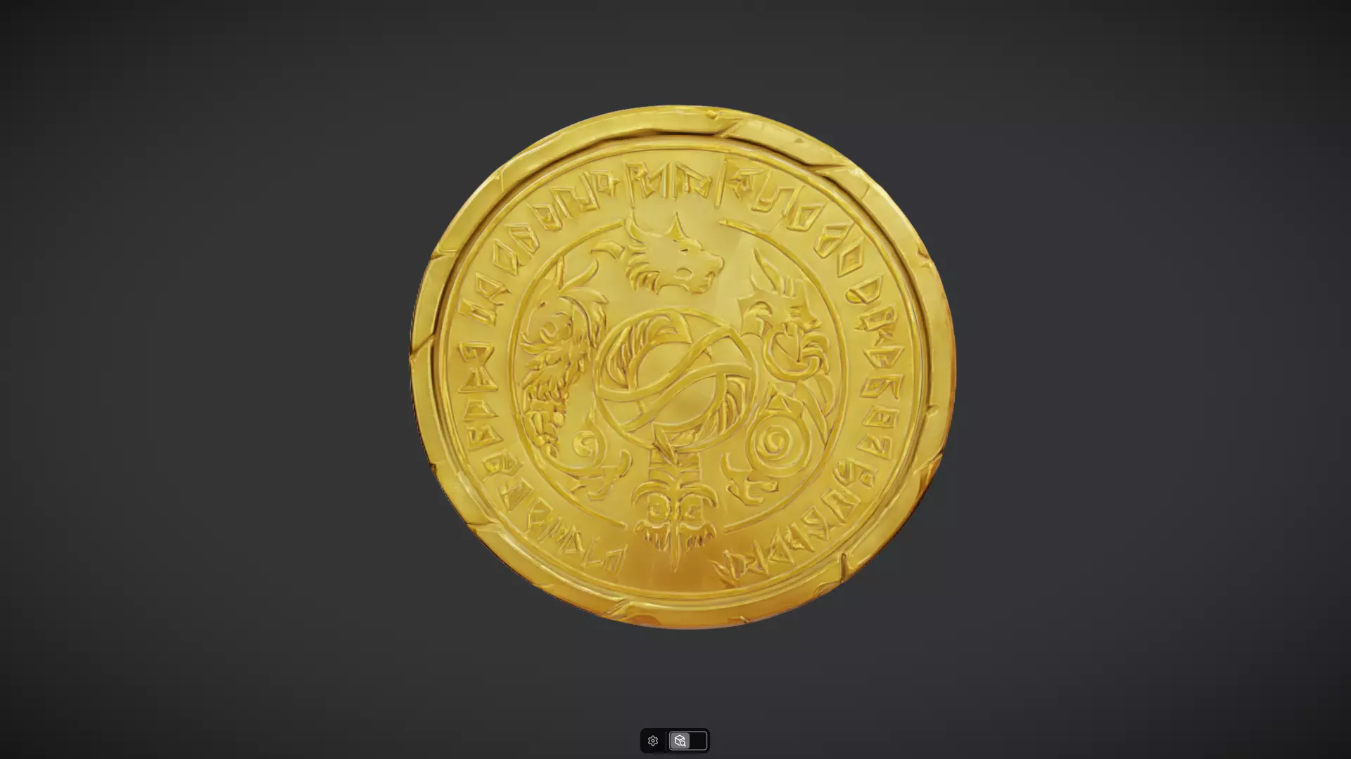 gold coin with mythic engravings 3D model_4