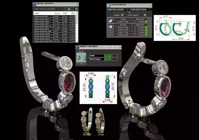stl 3dm Earrings Minimalist Hoops with Ruby Hearts je0137