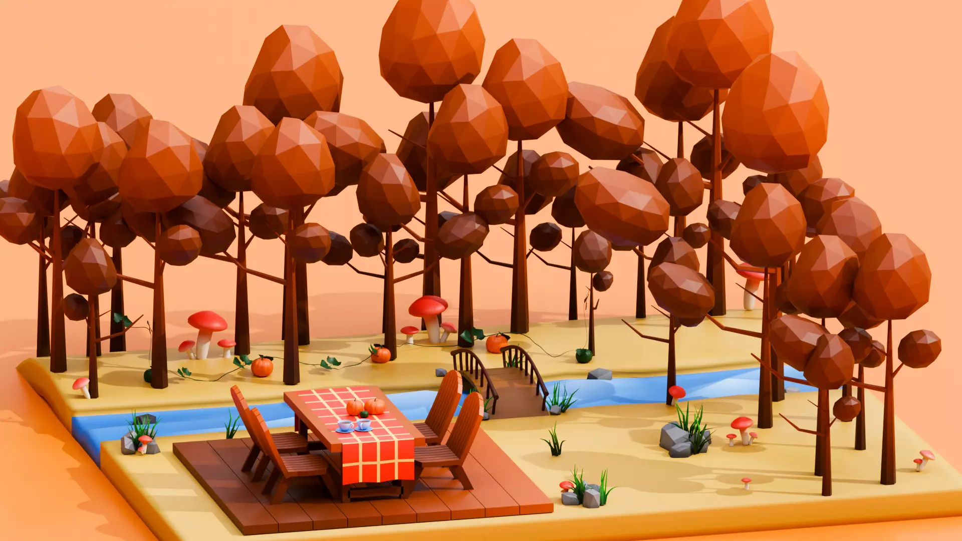Autumn Low Poly Nature Scene Low-poly 3D model_3