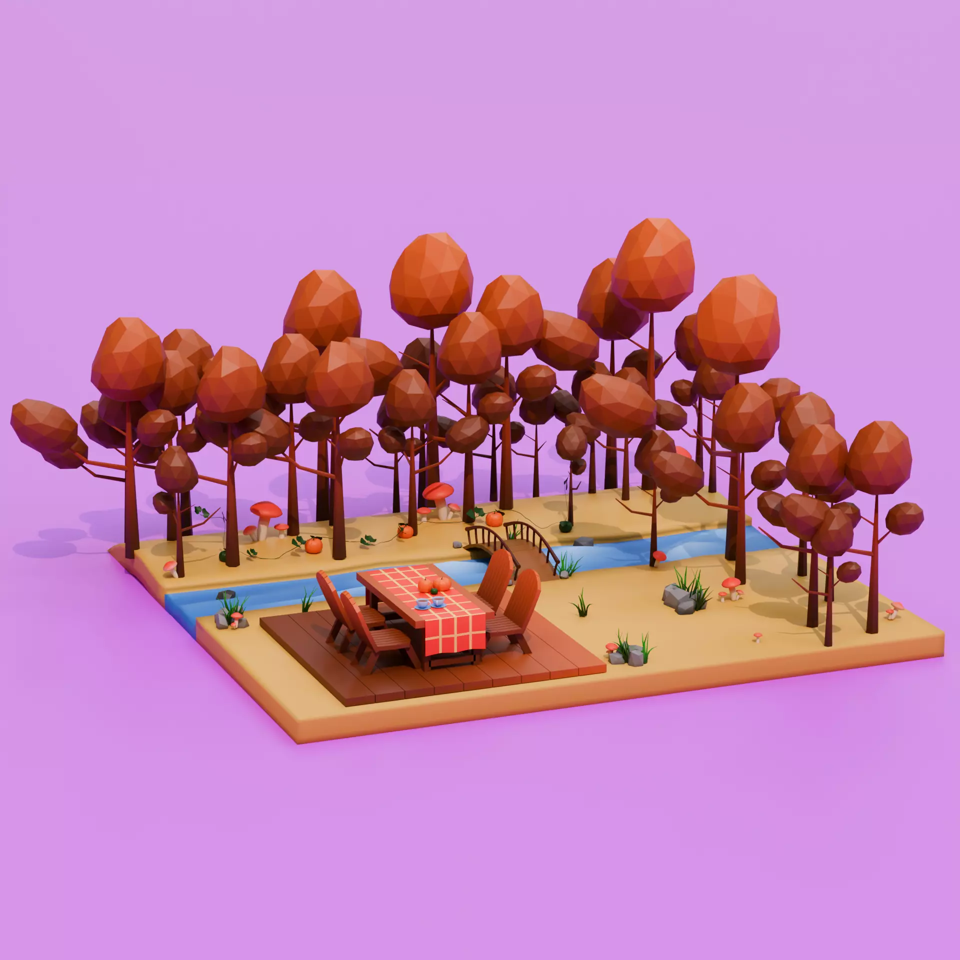 Autumn Low Poly Nature Scene Low-poly 3D model_2