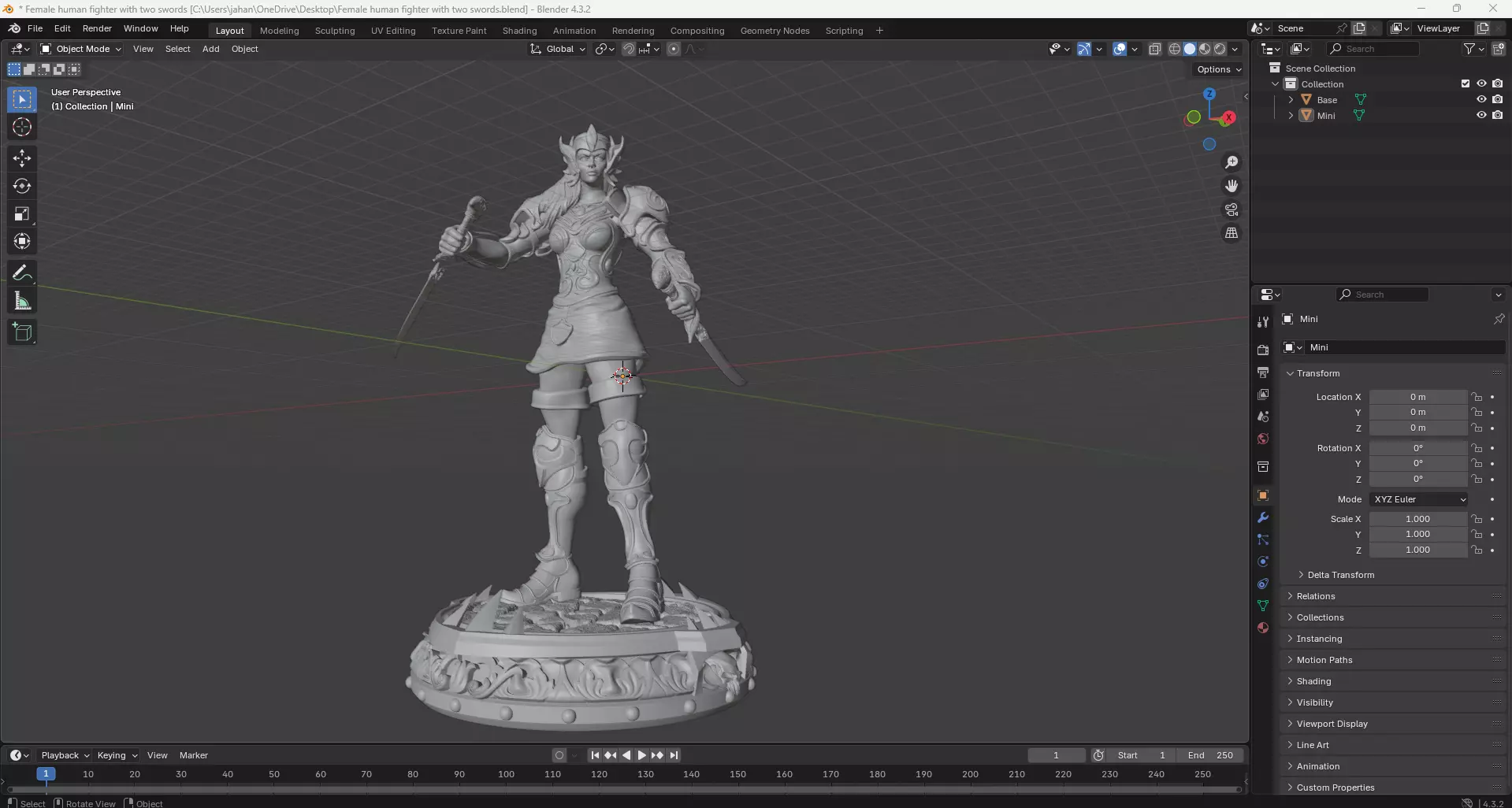Female Human Fighter with Two Swords 3D Model 3D print model_6