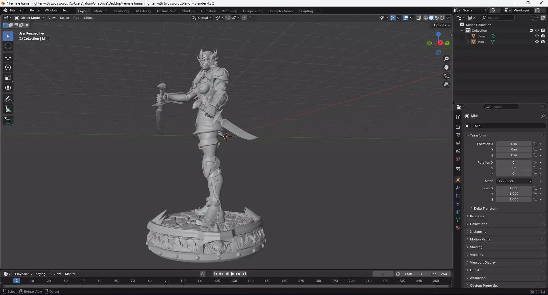 Female Human Fighter with Two Swords 3D Model 3D print model_8