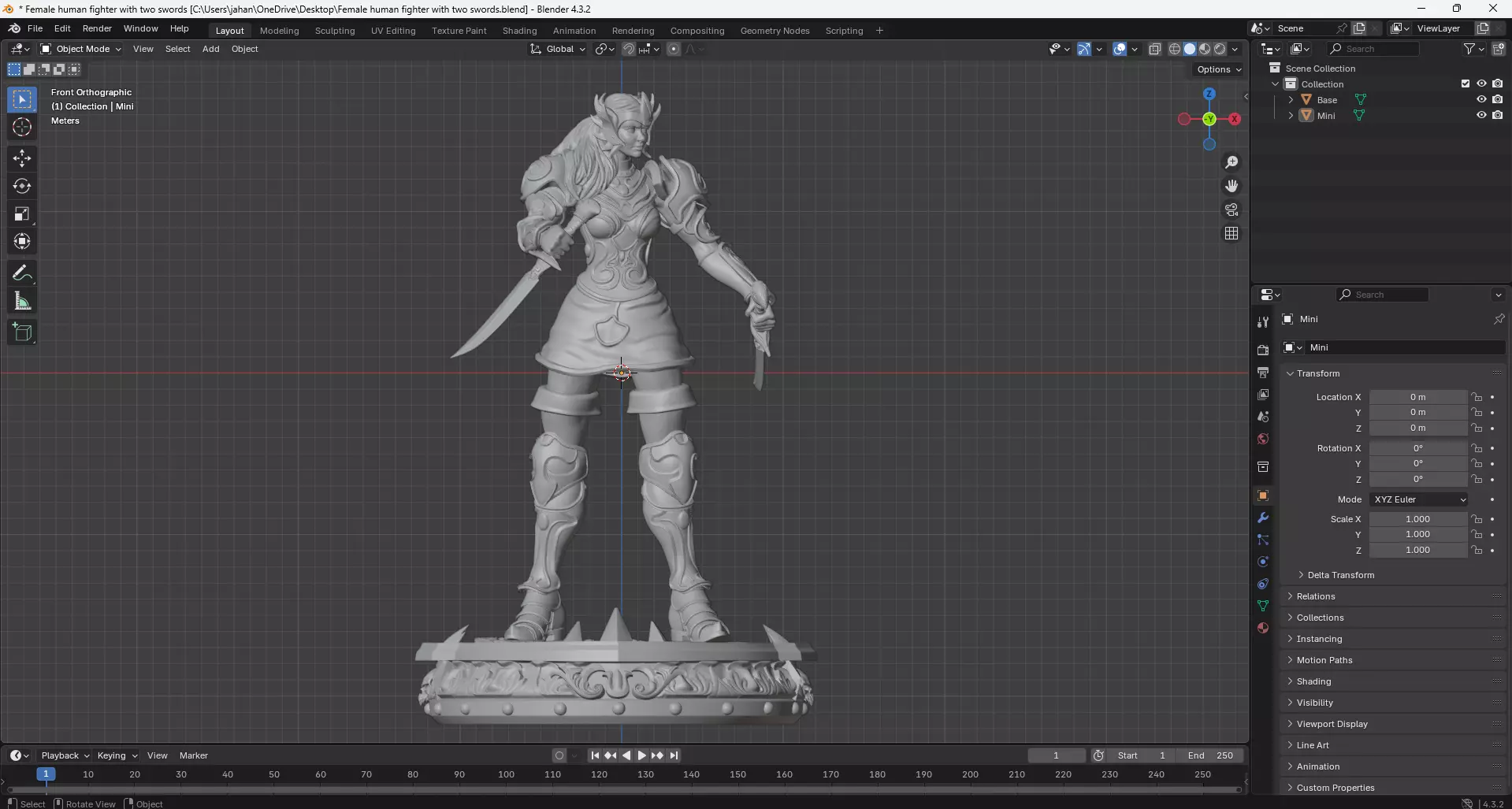 Female Human Fighter with Two Swords 3D Model 3D print model_5