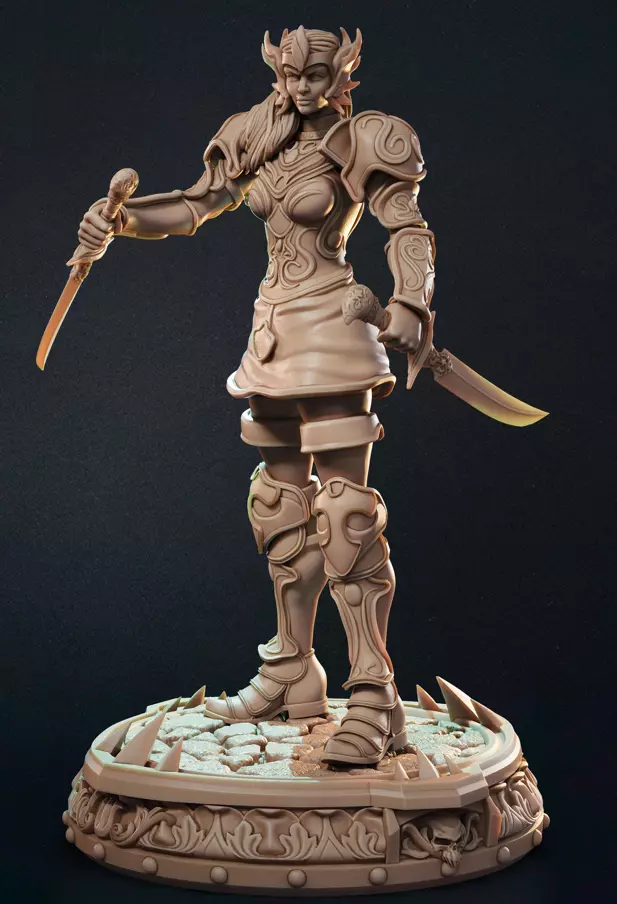 Female Human Fighter with Two Swords 3D Model 3D print model_1