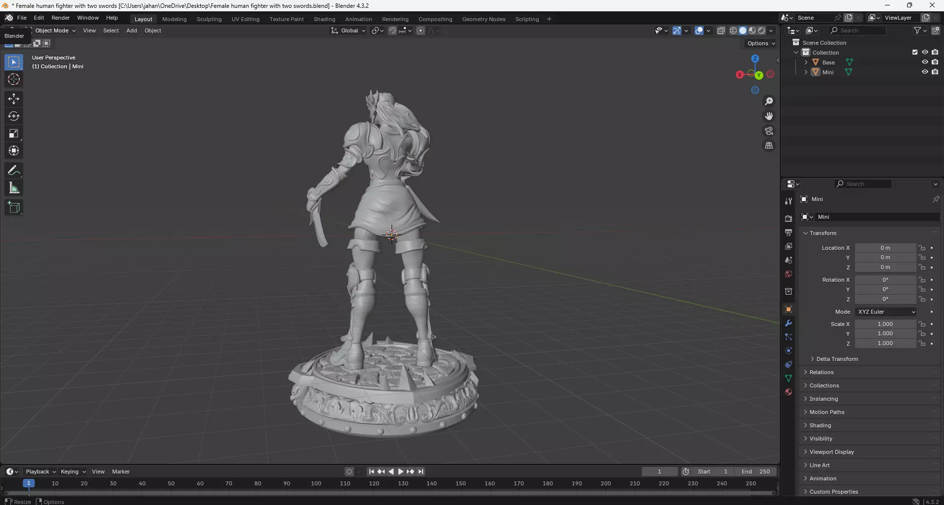 Female Human Fighter with Two Swords 3D Model 3D print model_7