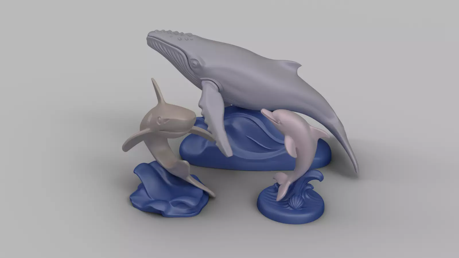 Marine Animal Set Dolphin Whale Shark 3D print model_0