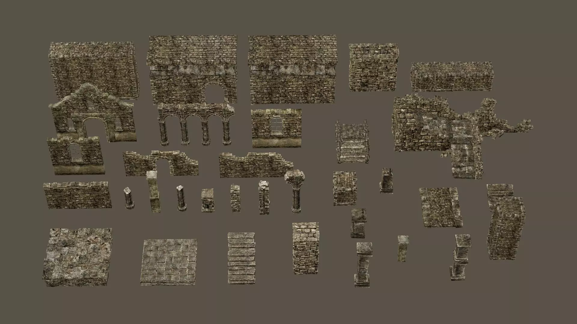 Old Building House Ruins Pack C 3D Model Collection Low-poly 3D model_4