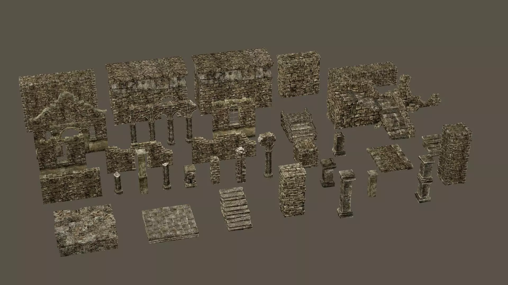 Old Building House Ruins Pack C 3D Model Collection Low-poly 3D model_16