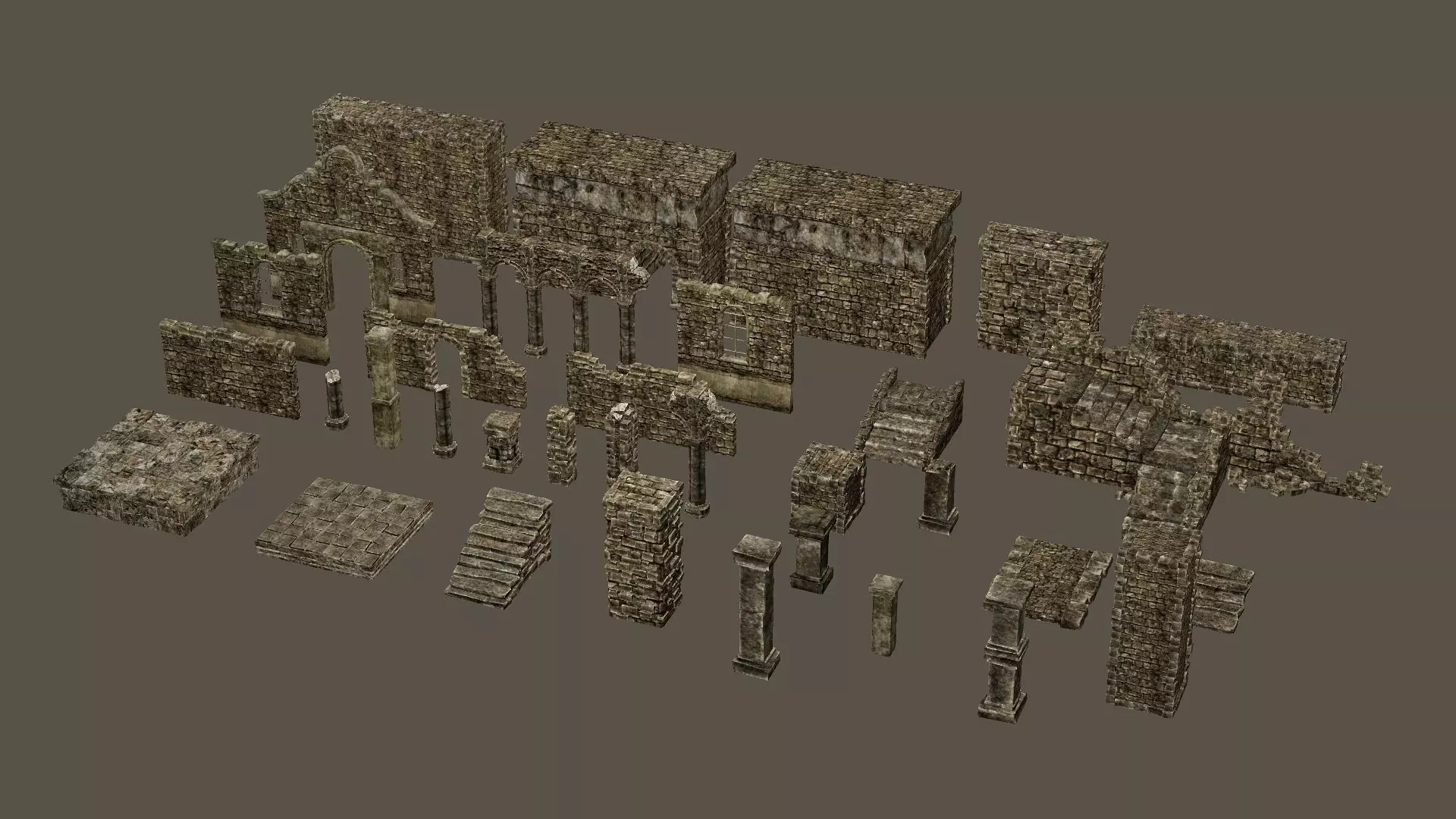 Old Building House Ruins Pack C 3D Model Collection Low-poly 3D model_6