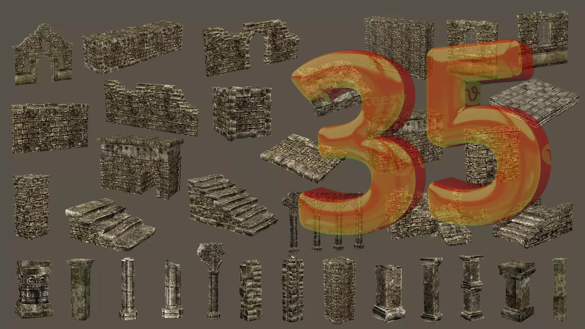 Old Building House Ruins Pack C 3D Model Collection Low-poly 3D model_0