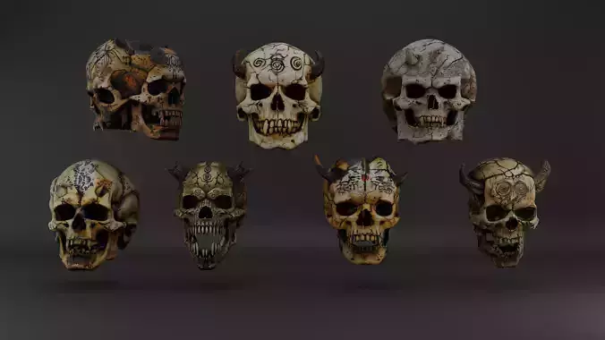 Ancient and Demonic Skull Props Pack 7 Fantasy Skulls PBR