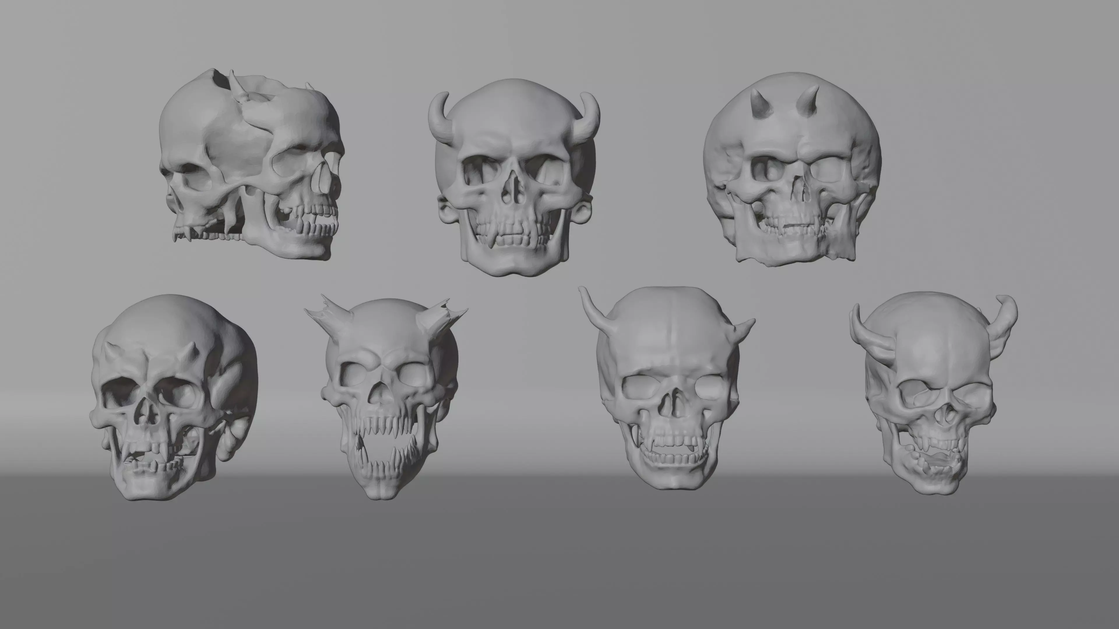 Ancient and Demonic Skull Props Pack 7 Fantasy Skulls PBR Low-poly 3D model_9