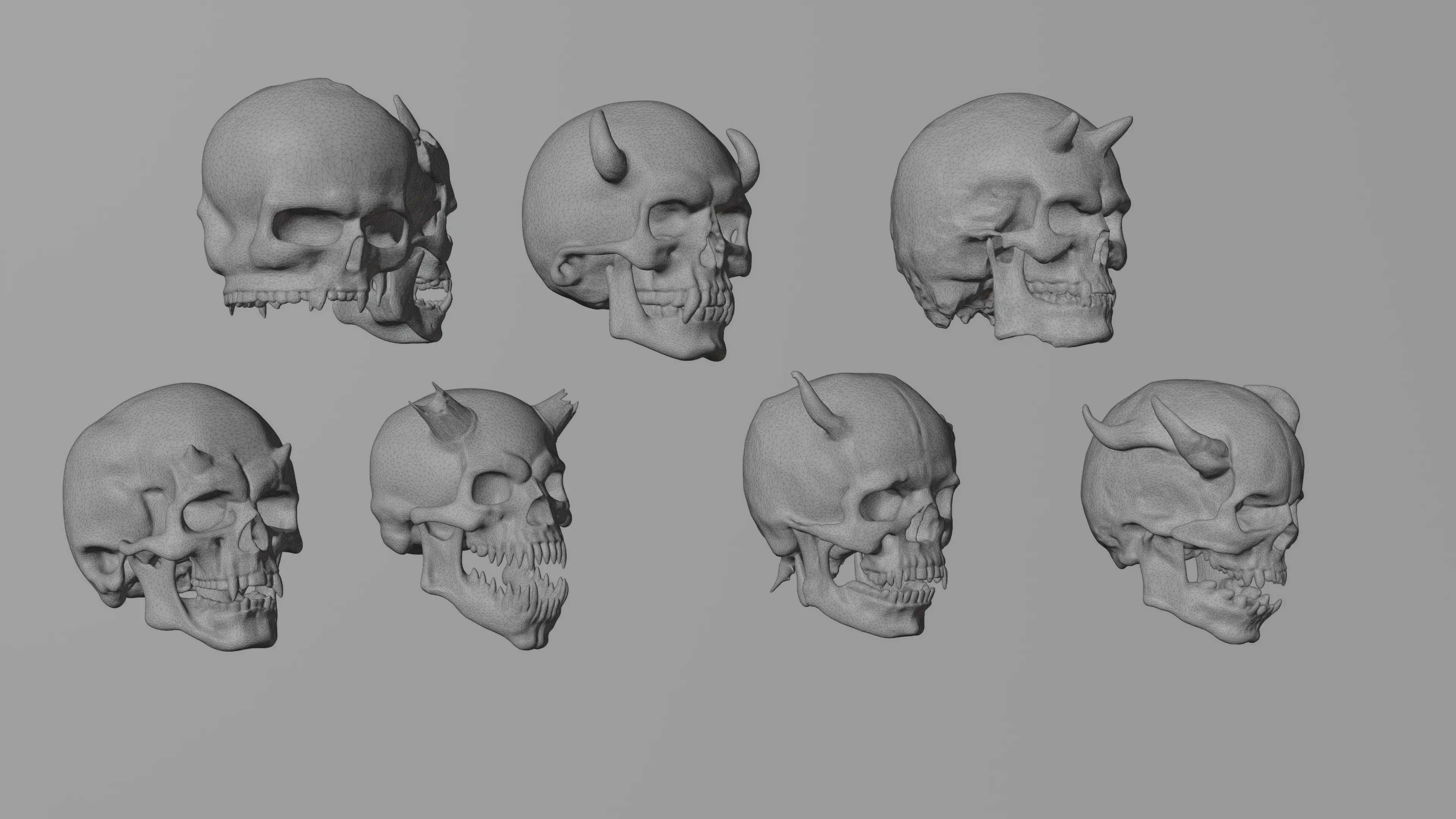 Ancient and Demonic Skull Props Pack 7 Fantasy Skulls PBR Low-poly 3D model_10