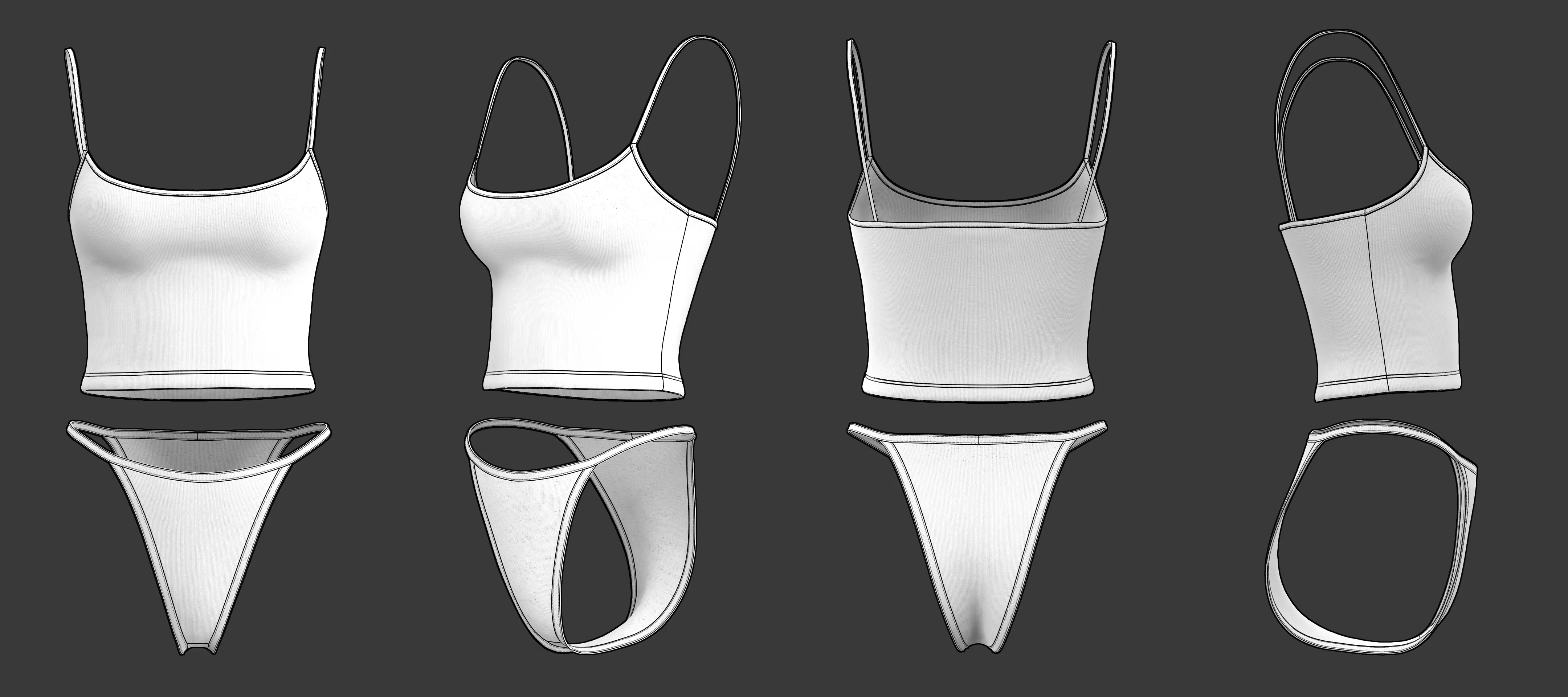 Basic Spaghetti Strap Top and String Bikini Bottom Set 3D model_19