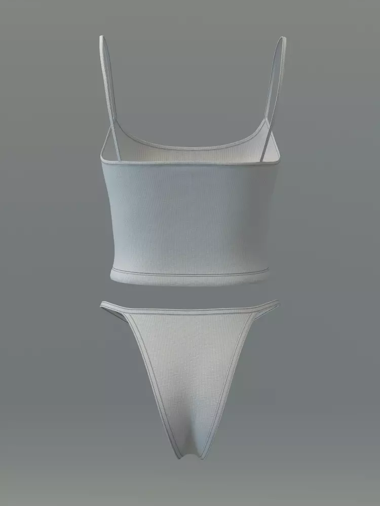 Basic Spaghetti Strap Top and String Bikini Bottom Set 3D model_13