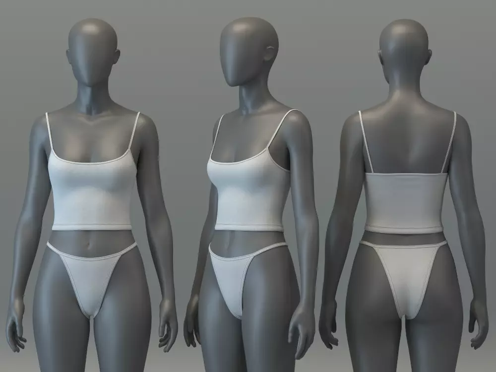 Basic Spaghetti Strap Top and String Bikini Bottom Set 3D model_0