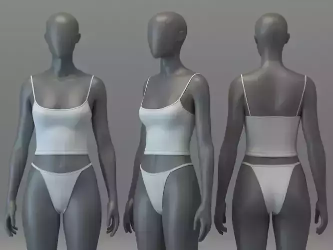 Basic Spaghetti Strap Top and String Bikini Bottom Set