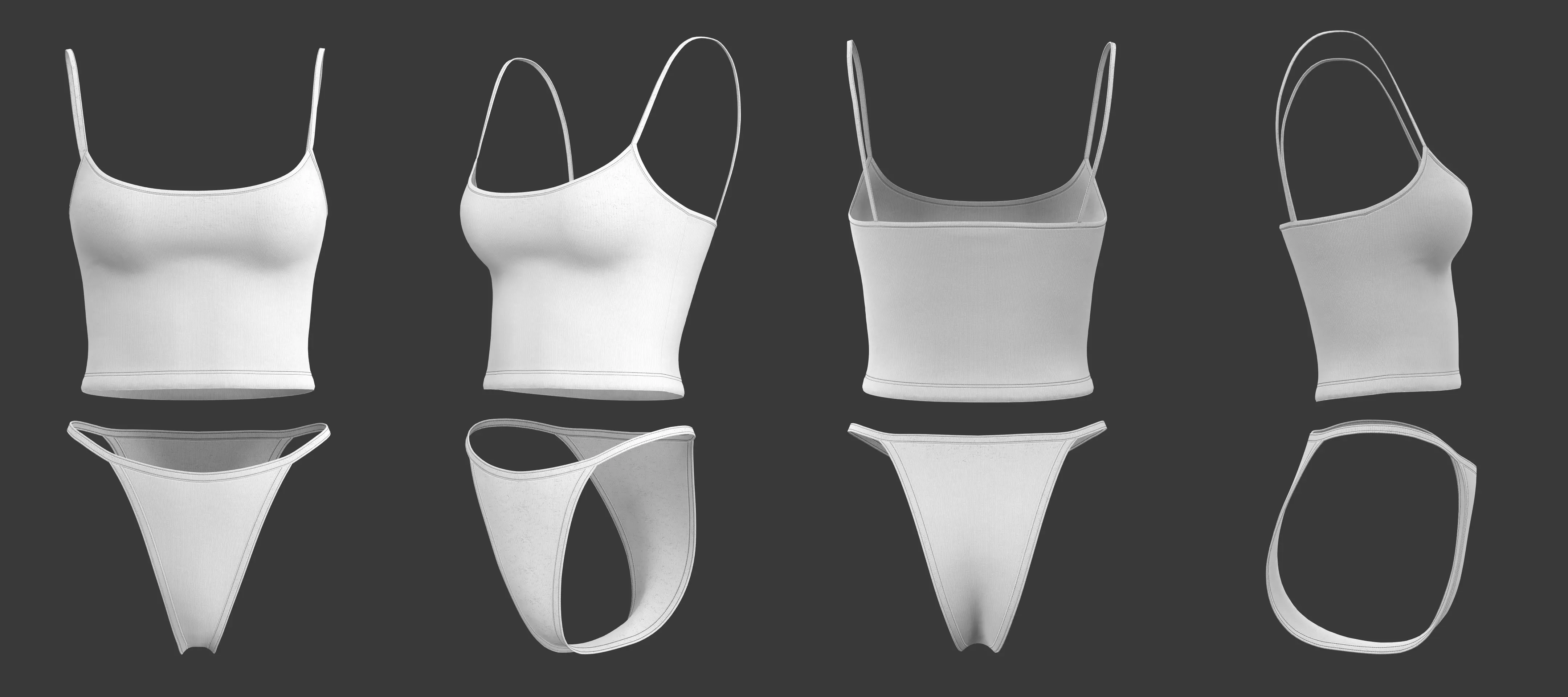 Basic Spaghetti Strap Top and String Bikini Bottom Set 3D model_18