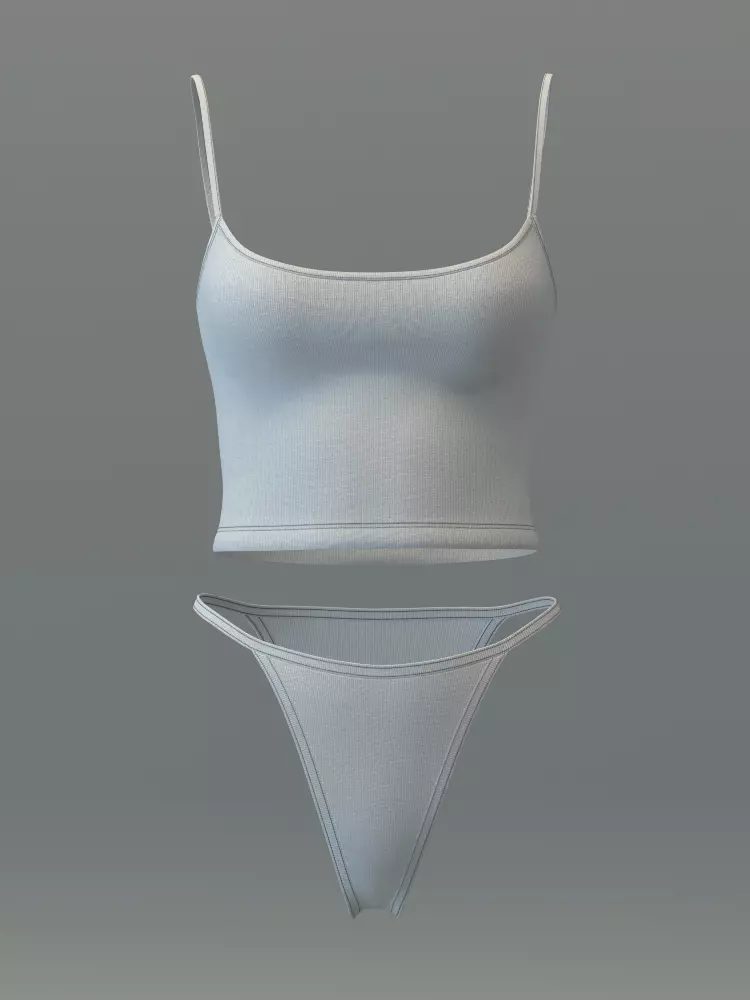 Basic Spaghetti Strap Top and String Bikini Bottom Set 3D model_12