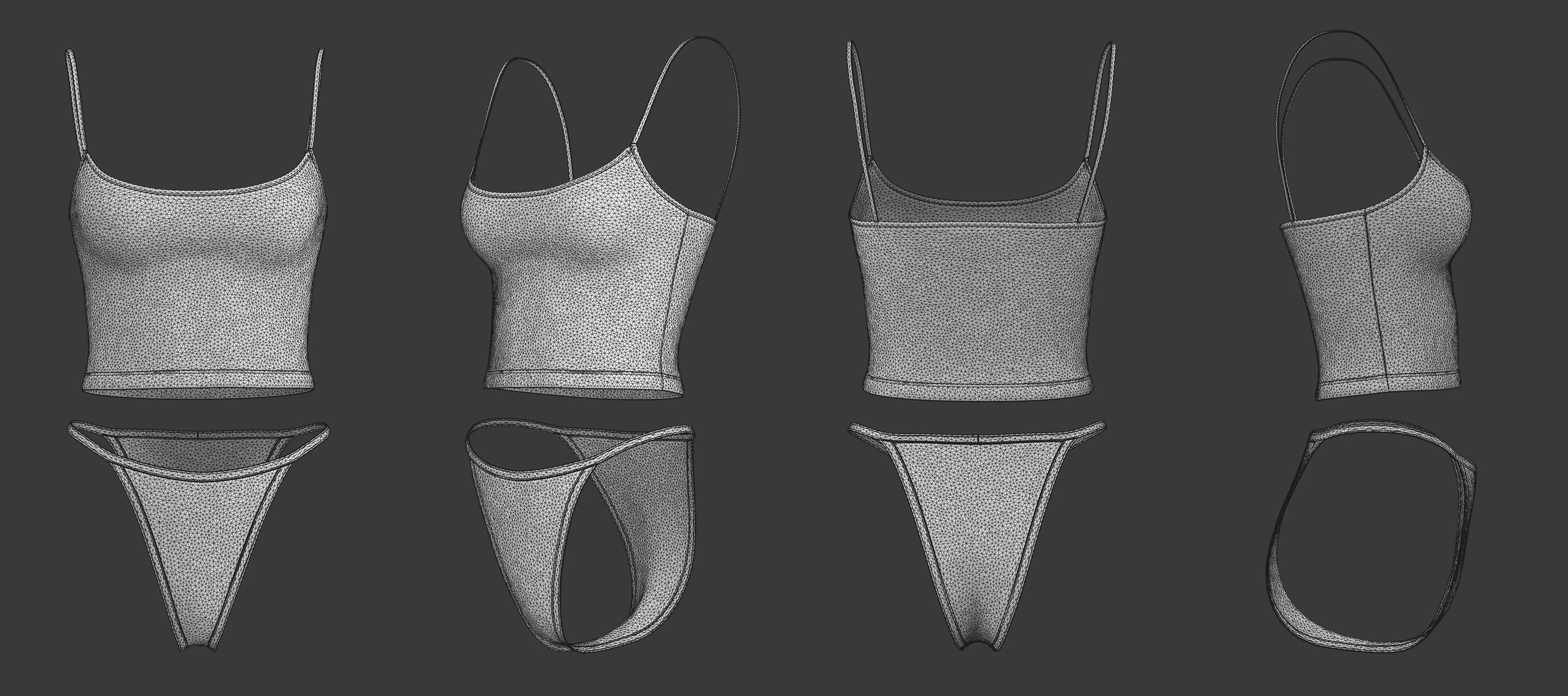 Basic Spaghetti Strap Top and String Bikini Bottom Set 3D model_20