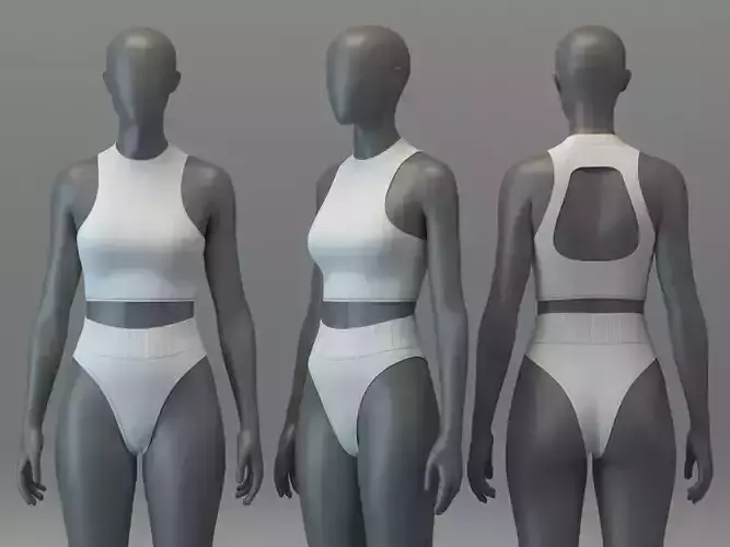 Ribbed Open Back Top and Bikini Bottom Set