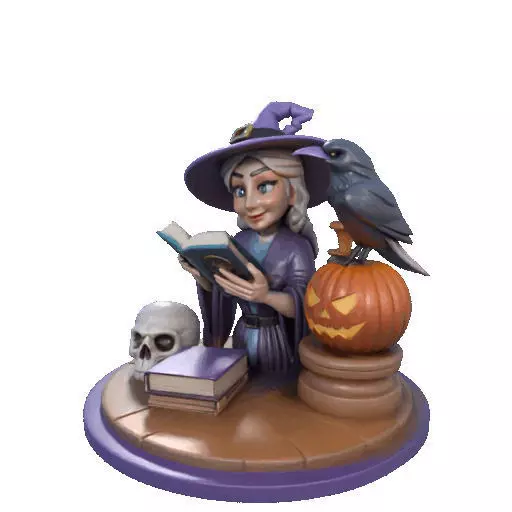 2395Halloween Witch with Skull Raven and Pumpkin 3D print model_32