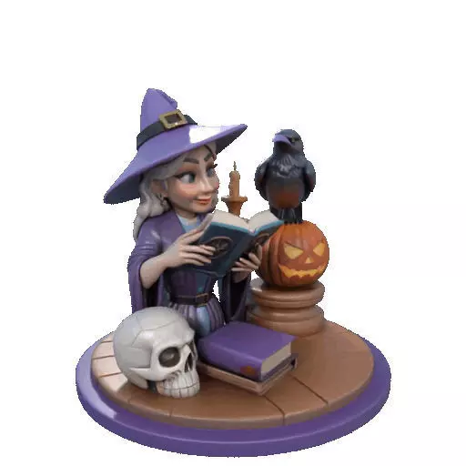 2395Halloween Witch with Skull Raven and Pumpkin 3D print model_8
