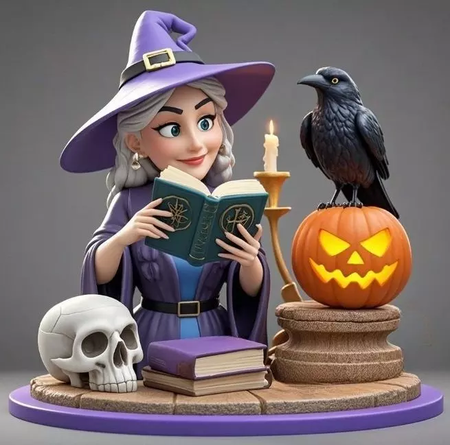 2395Halloween Witch with Skull Raven and Pumpkin 3D print model_5