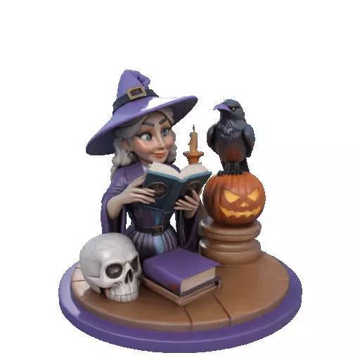 2395Halloween Witch with Skull Raven and Pumpkin 3D print model_7