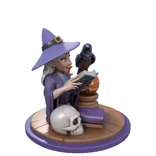 2395Halloween Witch with Skull Raven and Pumpkin 3D print model_10