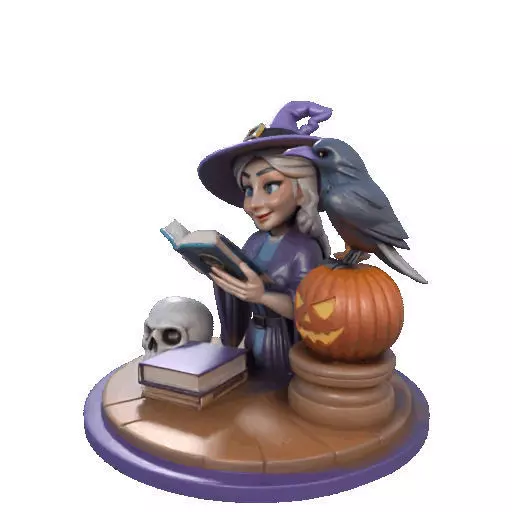 2395Halloween Witch with Skull Raven and Pumpkin 3D print model_31