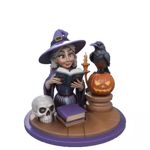 2395Halloween Witch with Skull Raven and Pumpkin 3D print model_6