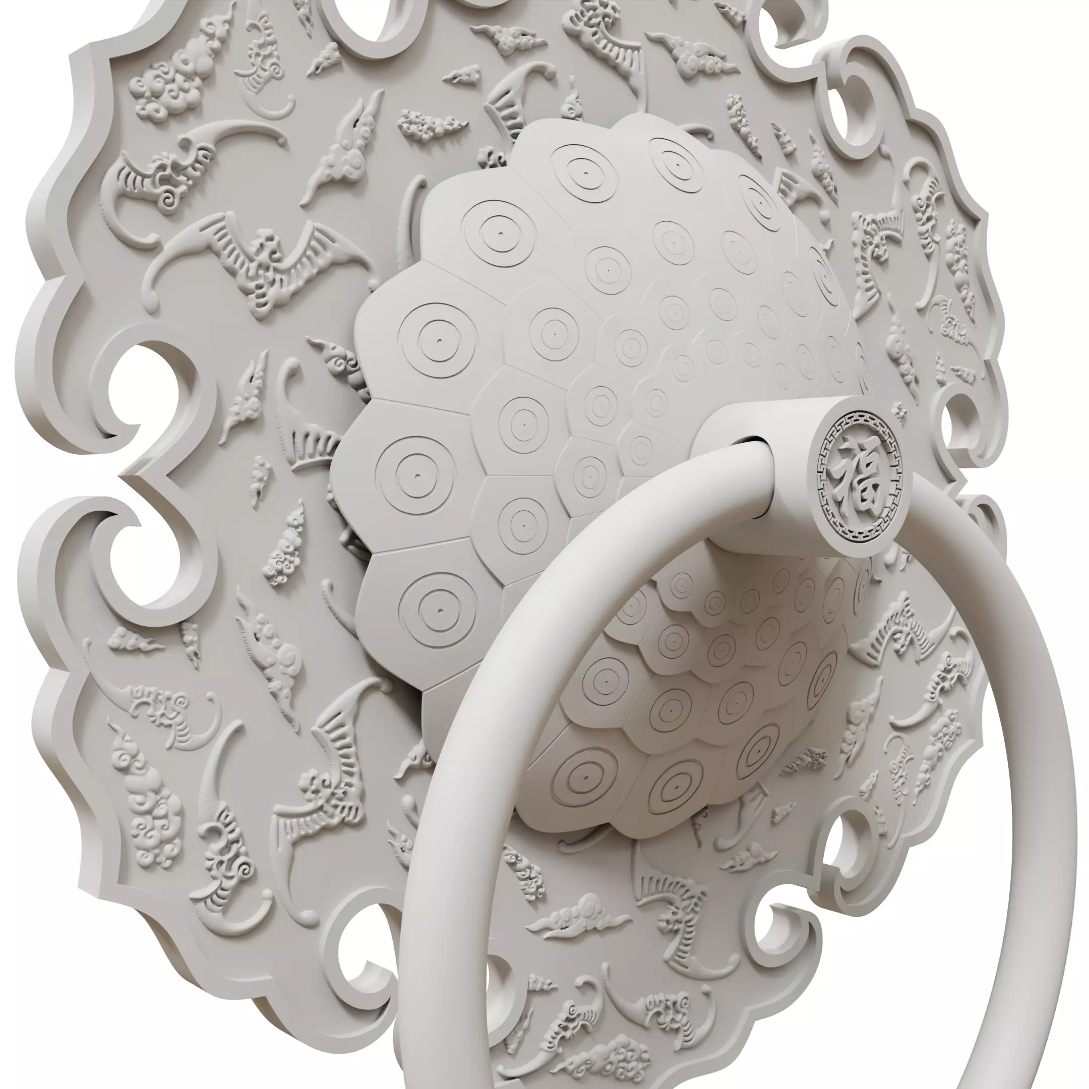 Chinese-style retro door knocker high-poly asset pack 3D print model_33