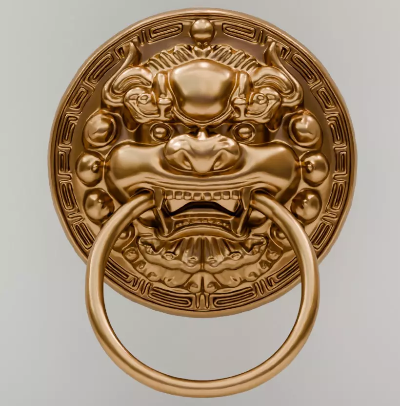 Chinese-style retro door knocker high-poly asset pack 3D print model_6