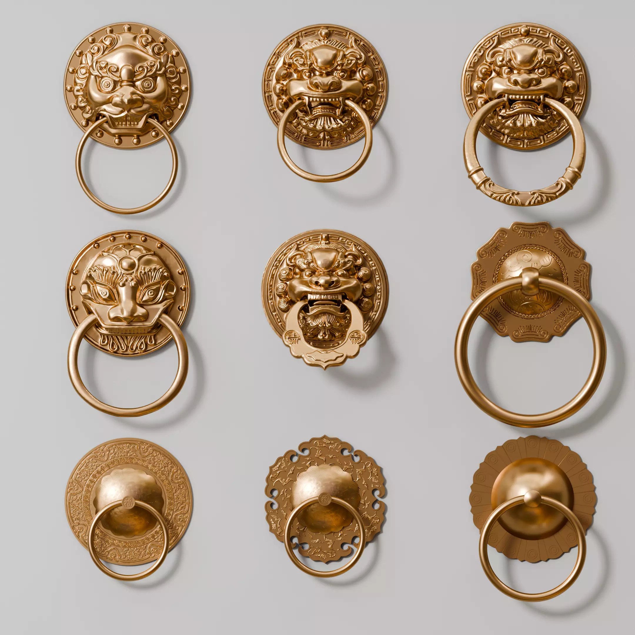 Chinese-style retro door knocker high-poly asset pack 3D print model_0